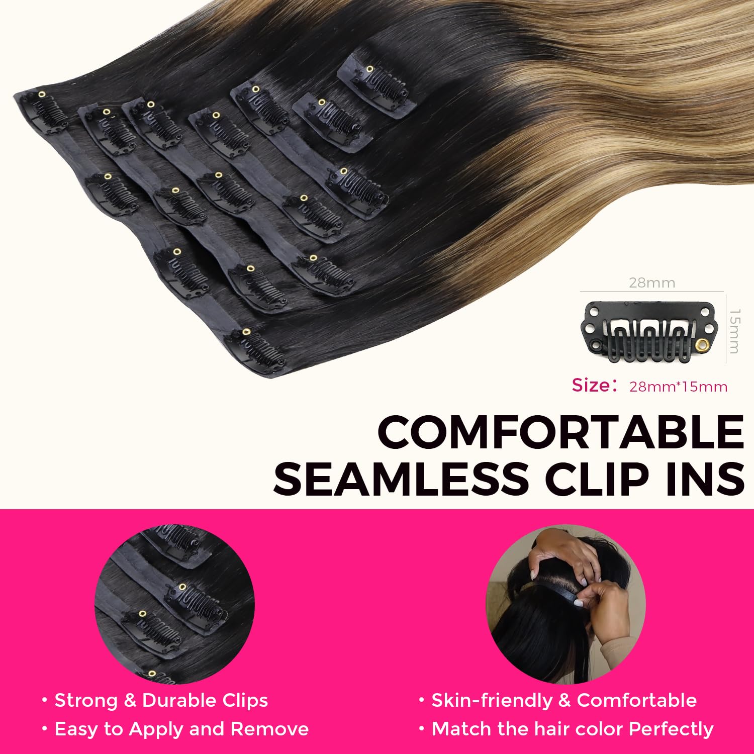 #4/27 Brown Highlights 7pcs 110g Silky Straight Super Flat Seamless Clip in Hair Extensions