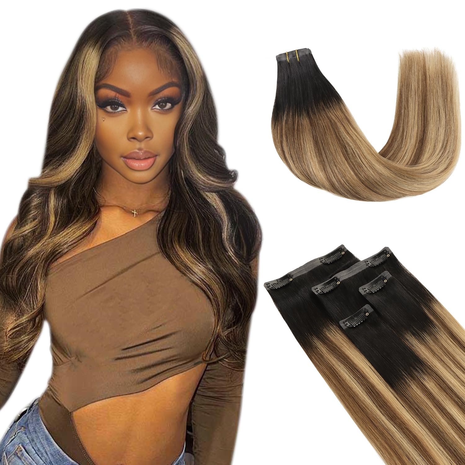 4pcs Colorful Silky Straight Seamless Clip in Hair Extensions For Highlights Style