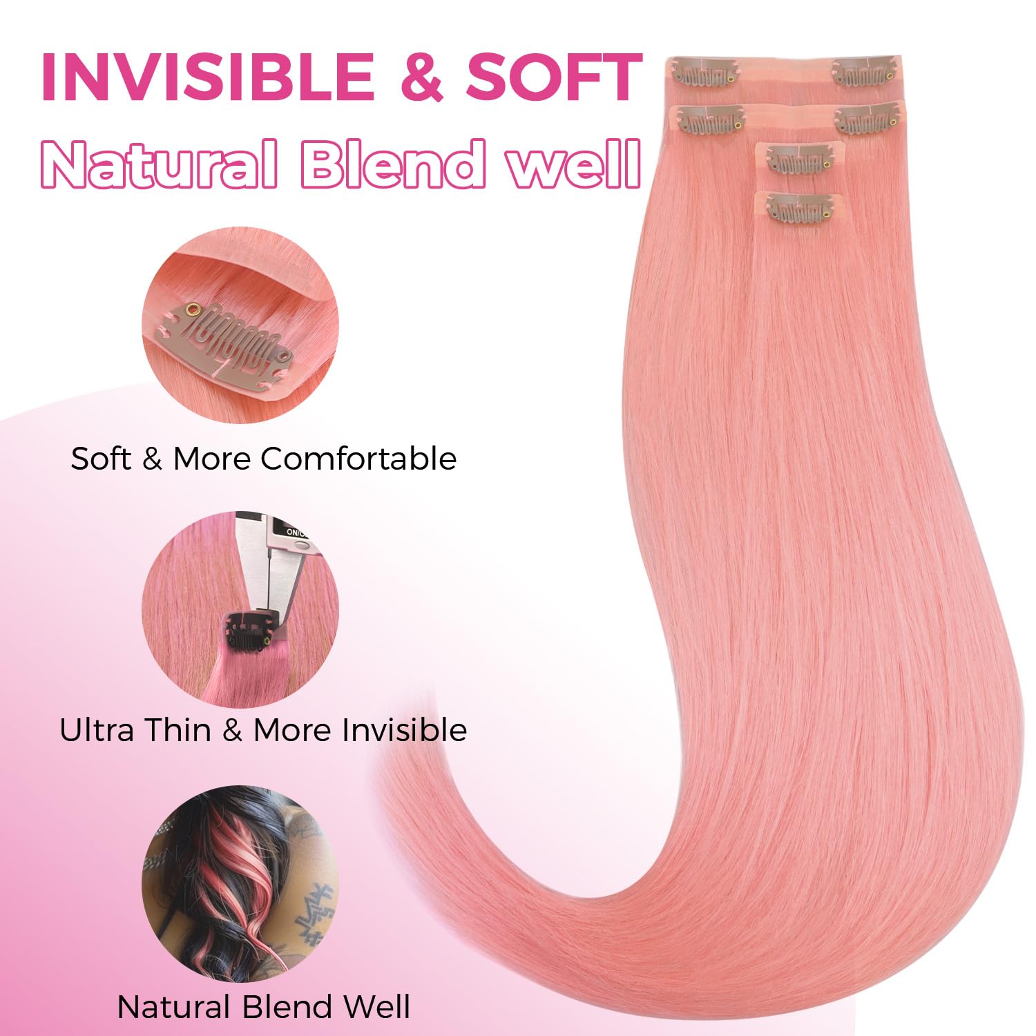 4pcs Colorful Silky Straight Seamless Clip in Hair Extensions For Highlights Style