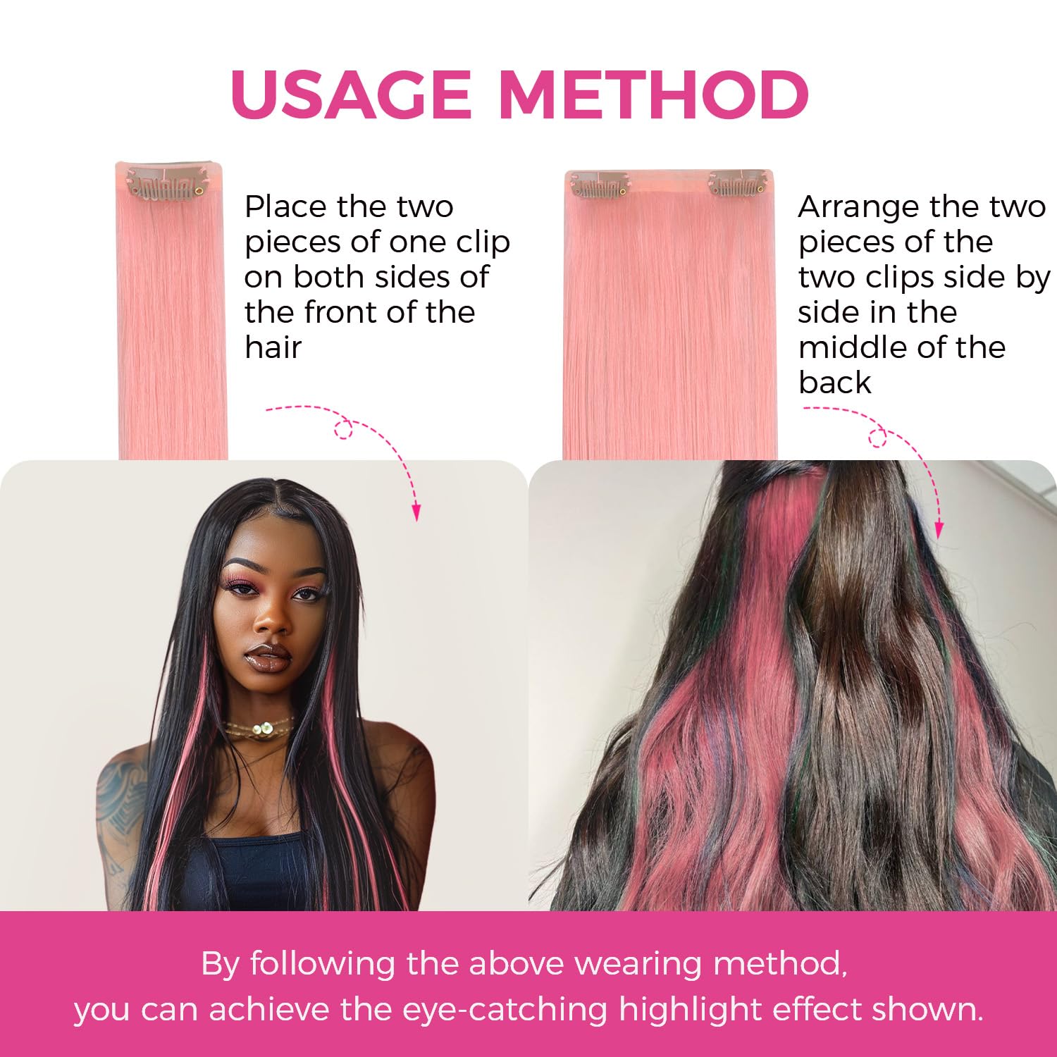 4pcs Colorful Silky Straight Seamless Clip in Hair Extensions For Highlights Style