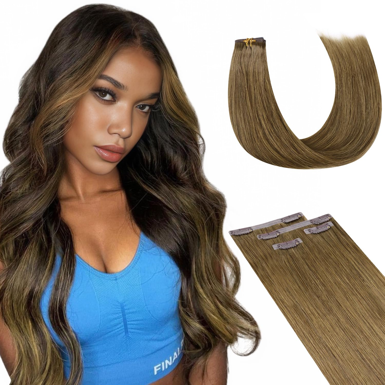 4pcs Colorful Silky Straight Seamless Clip in Hair Extensions For Highlights Style