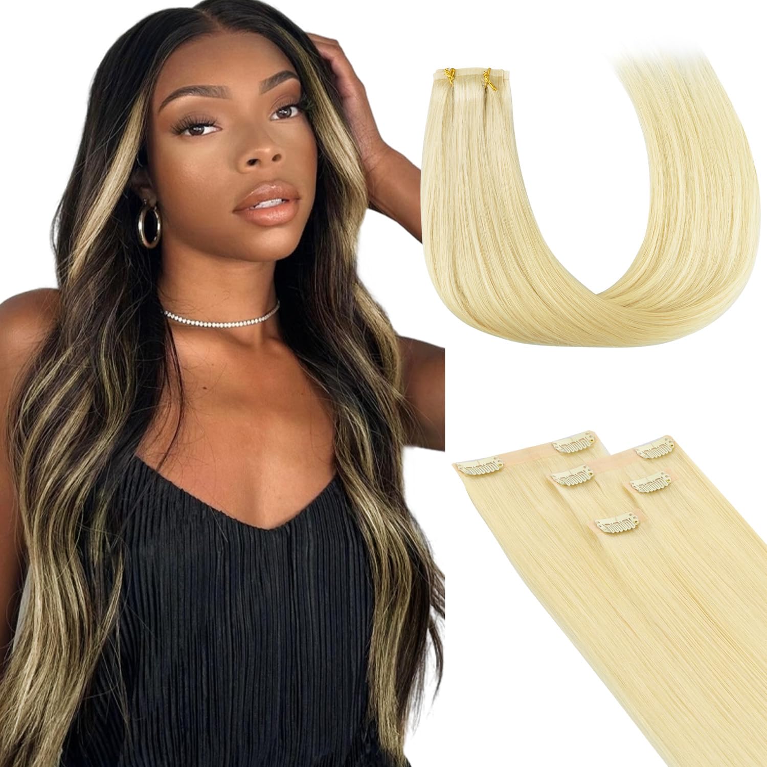 4pcs Colorful Silky Straight Seamless Clip in Hair Extensions For Highlights Style