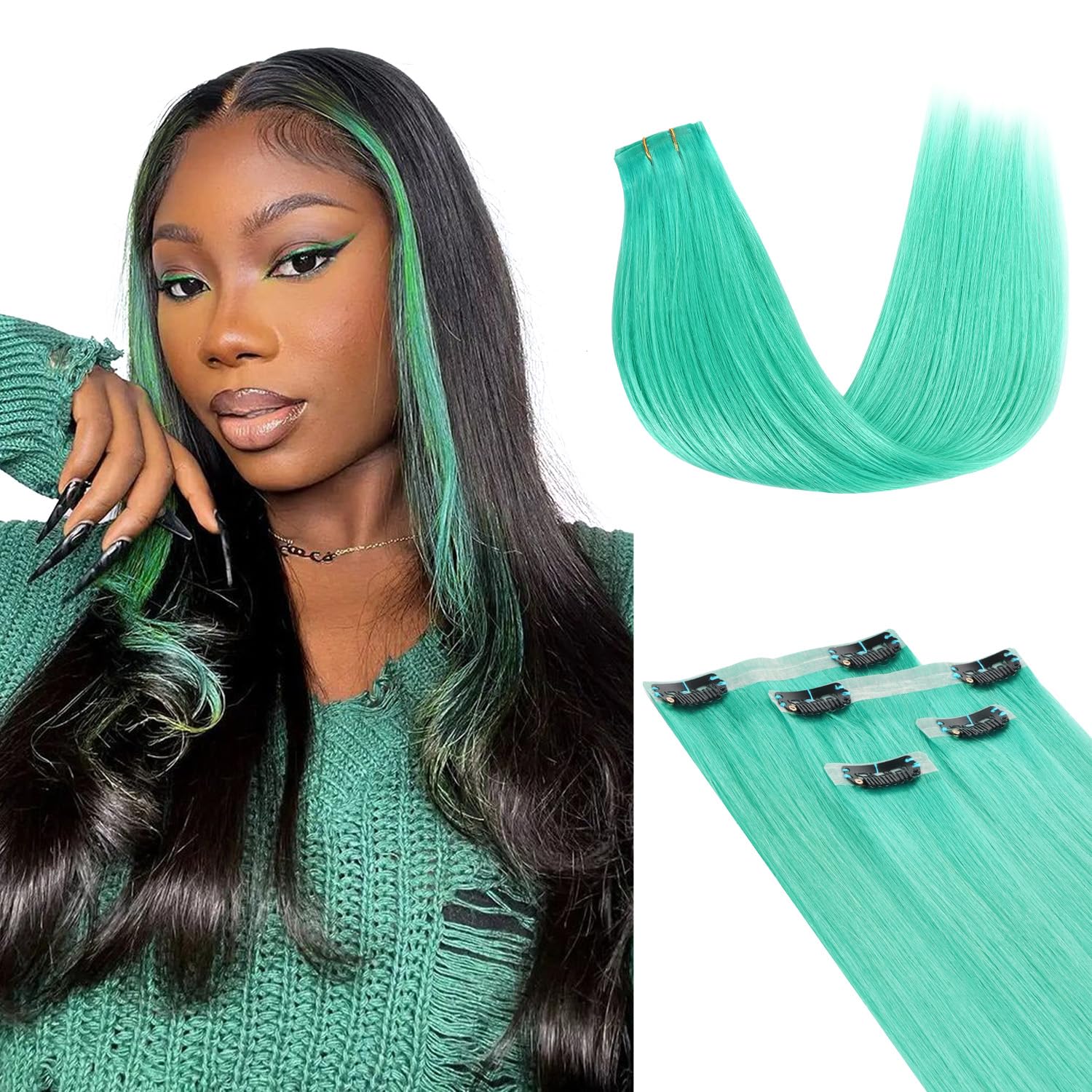 4pcs Colorful Silky Straight Seamless Clip in Hair Extensions For Highlights Style