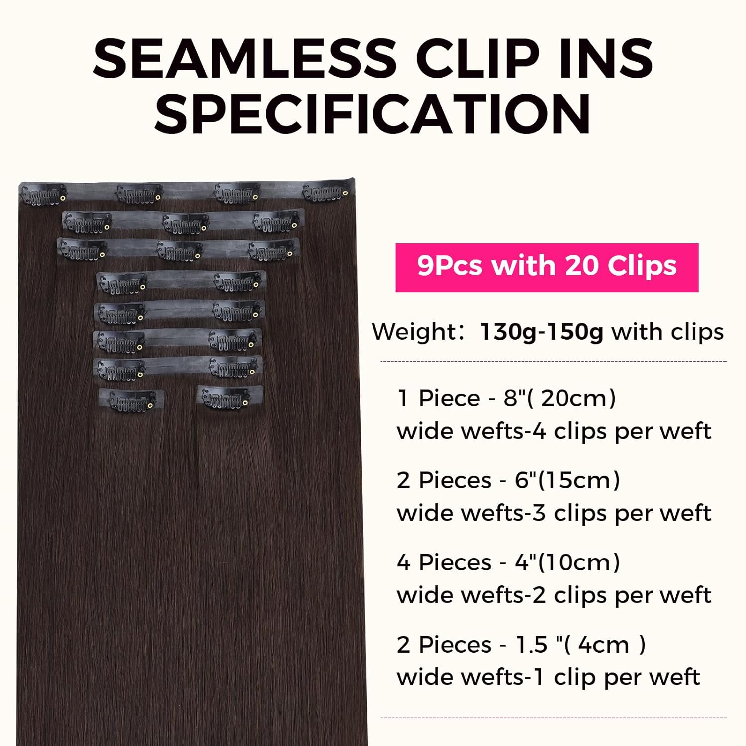 Colored 9pcs Super Flat Seamless Clip in Hair Extensions