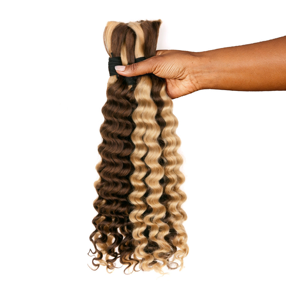 Lashey Human Hair Bulk Deep Wave #4/27 for Boho Braiding