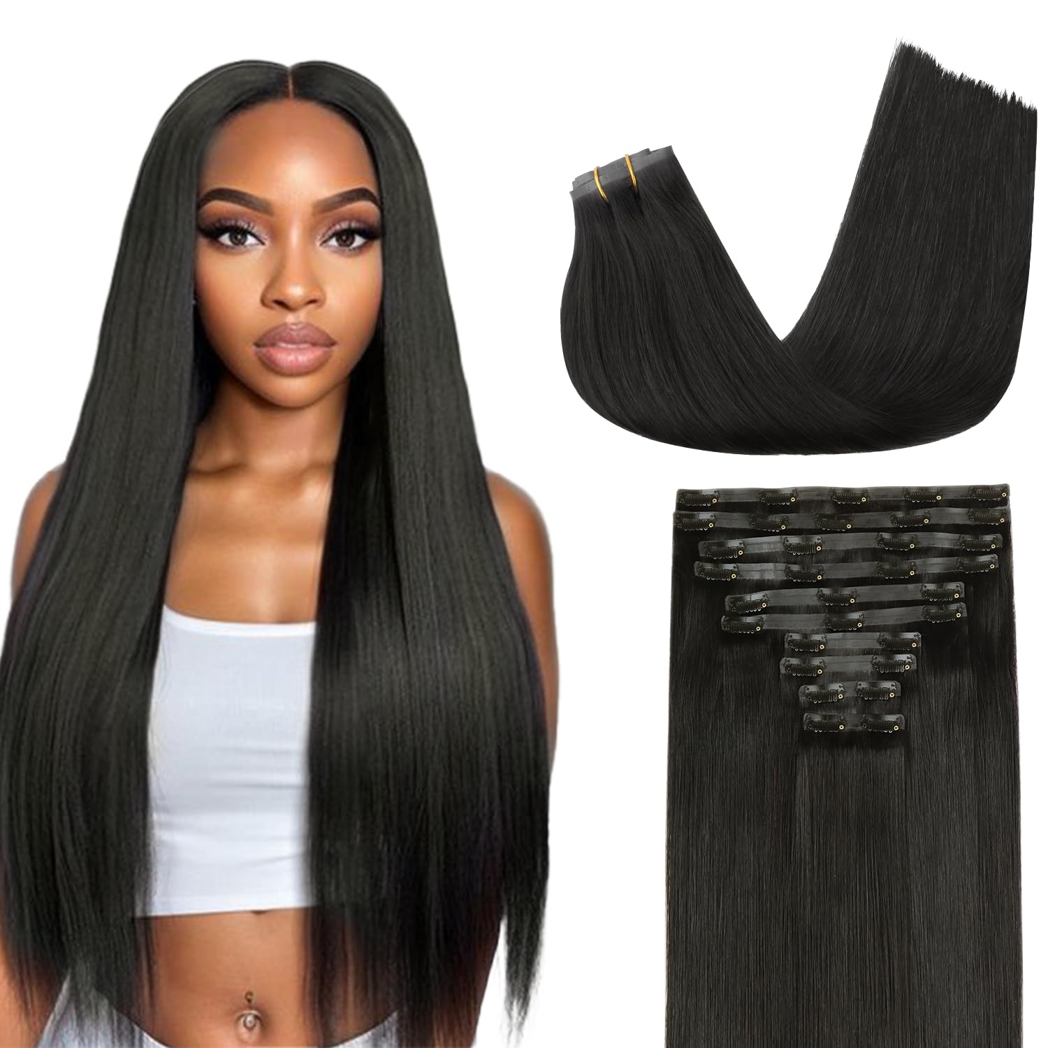 High Volume 10pcs Seamless Clip in Hair Extensions Super Flat