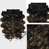 $149 BOGO | Lashey #1B/6/1B Brown Highlights Body Wave Invisi Edge Seamless Clip in Hair Extensions