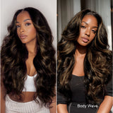 Lashey Body Wave / Yaki Straight Super Natural Seamless Clip in Hair Extensions Brown Highlights Real Human Hair