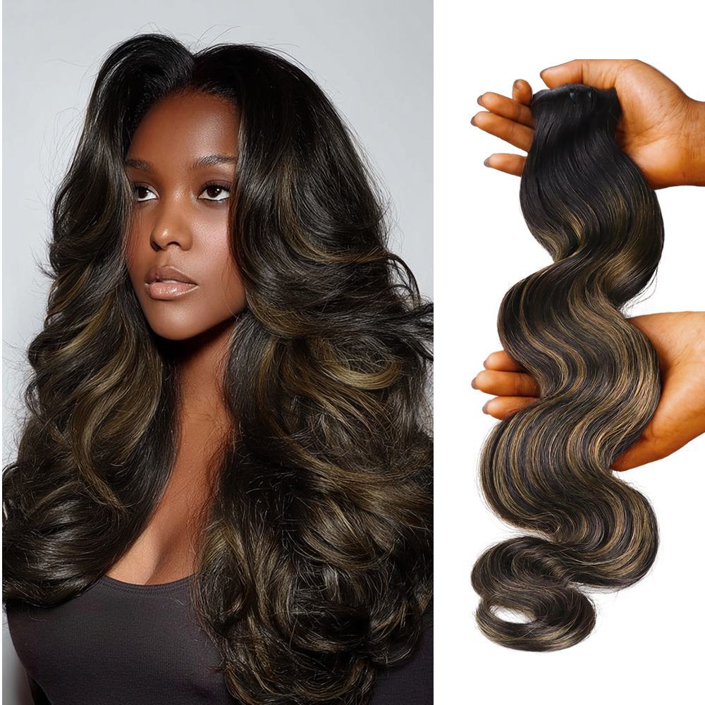 $199 BOGO | Lashey #1B/6/1B Highlights Body Wave Seamless Clip in Hair Extensions