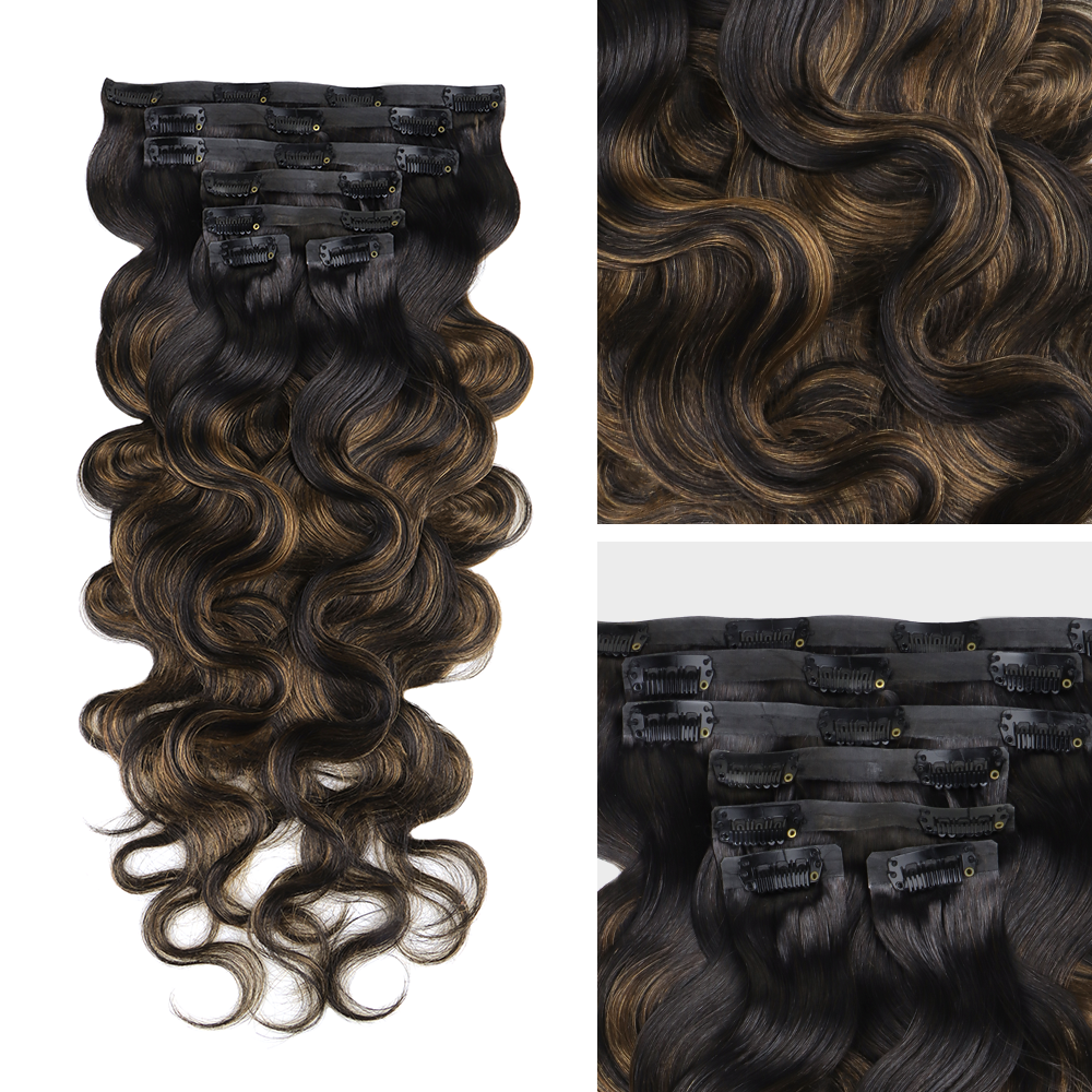 $199 BOGO | Lashey #1B/6/1B Highlights Body Wave Seamless Clip in Hair Extensions