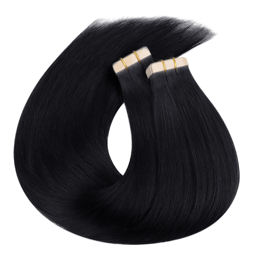 Lashey Seamless Tape in Hair Extensions Silky Straight #1 Jet Black Virgin Human Hair