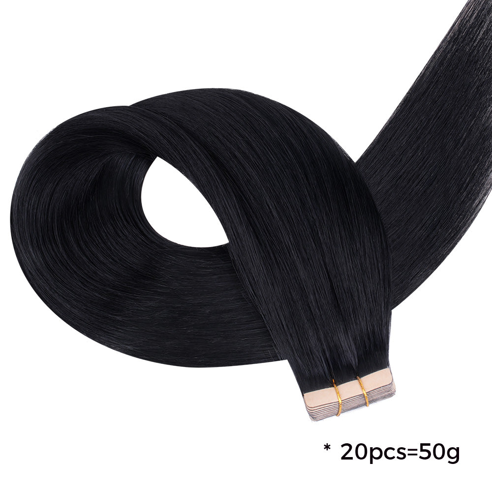 Lashey Seamless Tape in Hair Extensions Silky Straight #1 Jet Black Virgin Human Hair