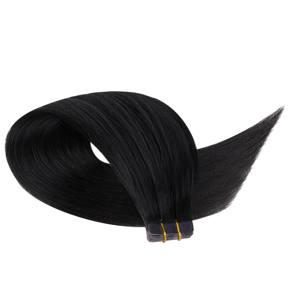 Lashey Seamless Tape in Hair Extensions Silky Straight #1 Jet Black Virgin Human Hair