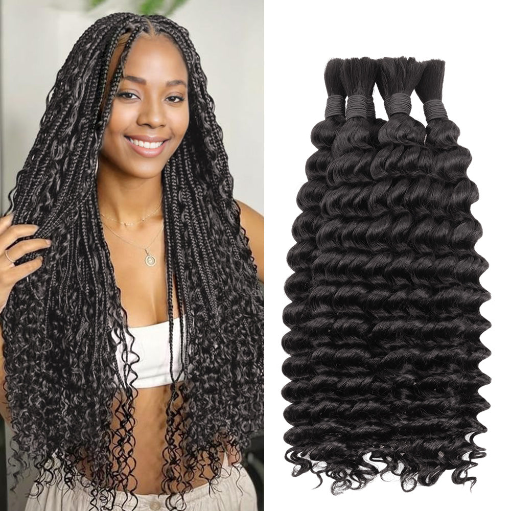 Lashey Human Hair Bulk Deep Wave for Boho Braiding