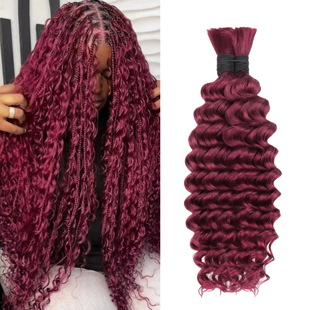 Lashey Human Hair Bulk Deep Wave 99J for Boho Braiding