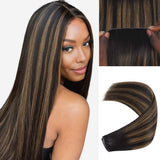 Lashey Seamless Clip in Hair Extensions Super Flat Silky Straight Brown Highlights Real Human Hair