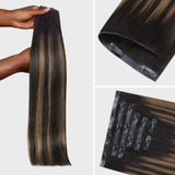 Lashey Invisi Edge Seamless Clip in Hair Extensions Silky Straight Brown Highlights Real Human Hair