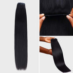 Lashey Seamless Clip in Hair Extensions Super Flat Yaki Straight #1 Jet Black Real Human Hair