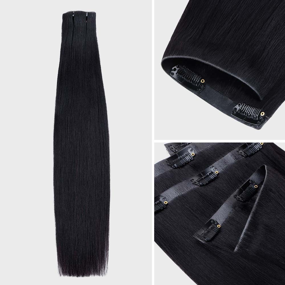Lashey Invisi Edge Seamless Clip in Hair Extensions Yaki Straight #1 Jet Black Real Human Hair