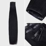 Lashey Invisi Edge Seamless Clip in Hair Extensions Yaki Straight #1 Jet Black Real Human Hair