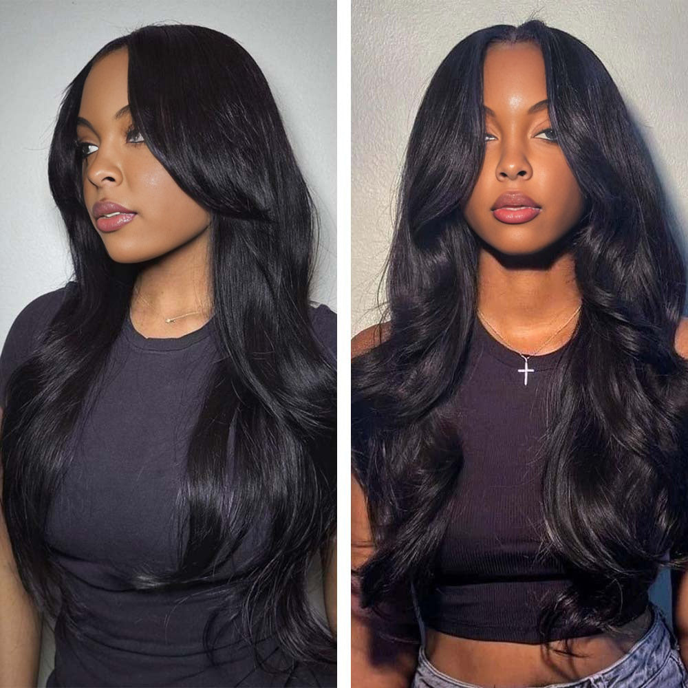 Lashey Seamless Clip in Hair Extensions Super Flat Yaki Straight #1 Jet Black Real Human Hair