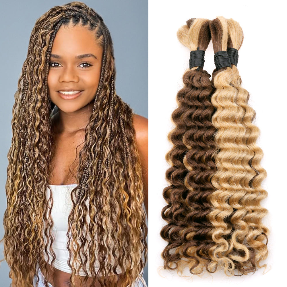 Lashey Human Hair Bulk Deep Wave #4/27 for Boho Braiding