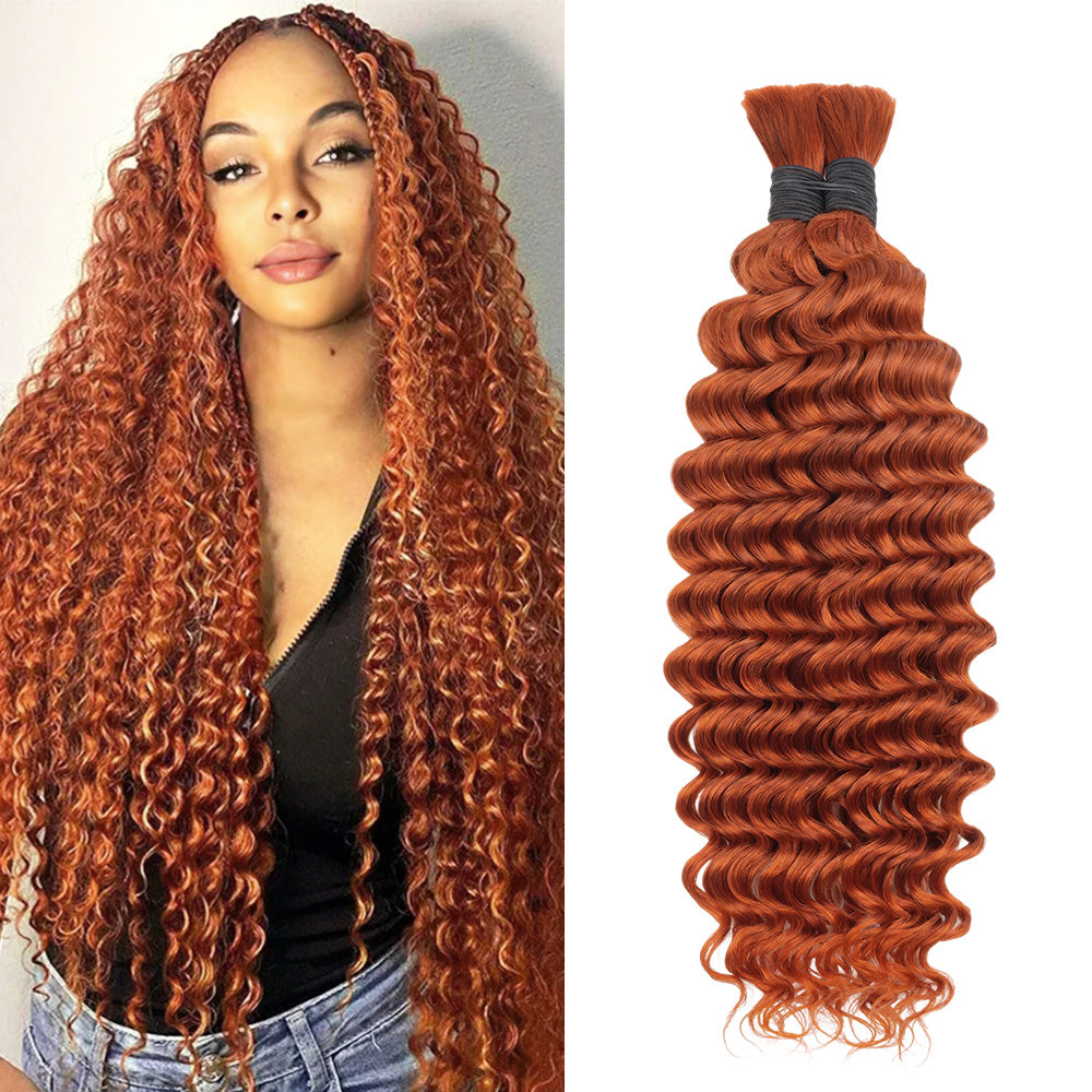 Lashey Human Hair Bulk Deep Wave Ginger for Boho Braiding