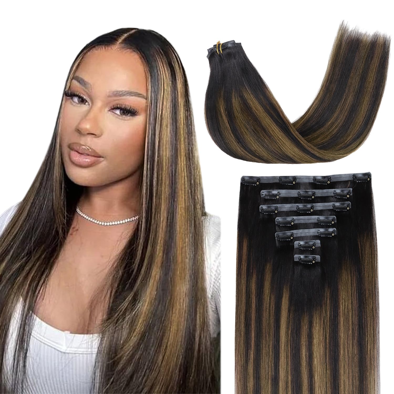 #1b/6/1b Ombre Brown 7pcs 110g Super Flat Seamless Clip in Hair Extensions