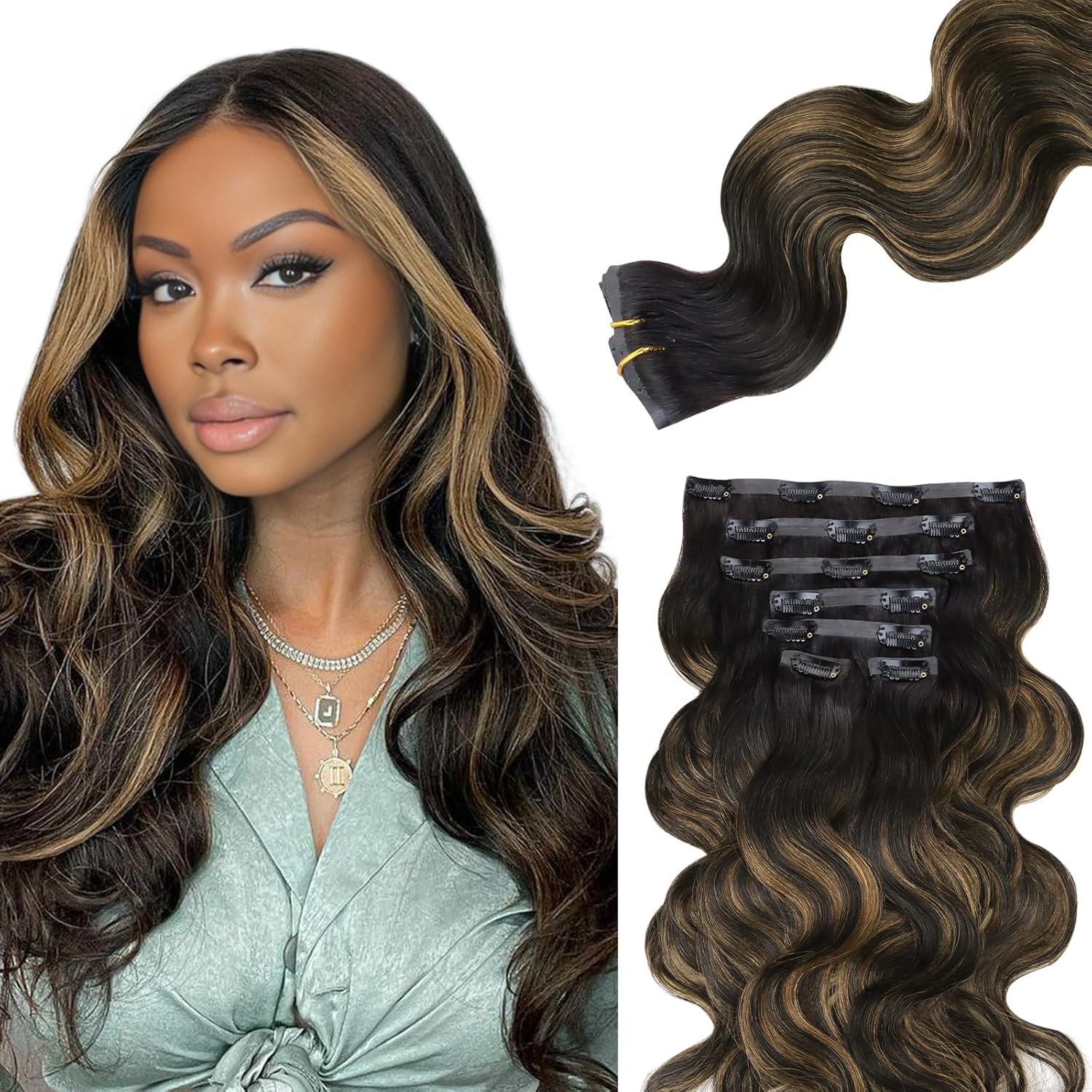 #1b/6/1b Ombre Brown 7pcs 110g Super Flat Seamless Clip in Hair Extensions