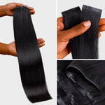 Lashey Invisi Edge Seamless Clip in Hair Extensions Silky Straight #1 Jet Black Real Human Hair