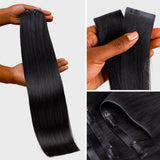 Lashey Invisi Edge Seamless Clip in Hair Extensions Silky Straight #1 Jet Black Real Human Hair