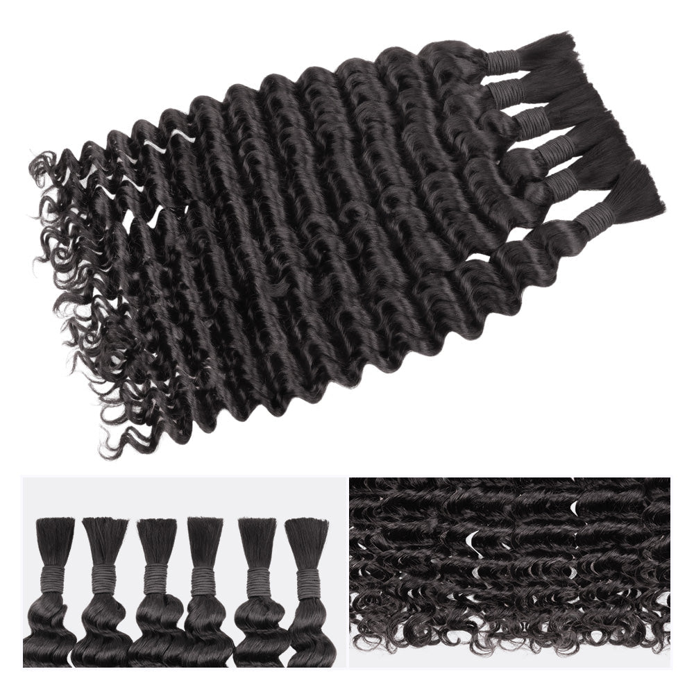 Lashey Human Hair Bulk Deep Wave for Boho Braiding Hair Bulk for Boho