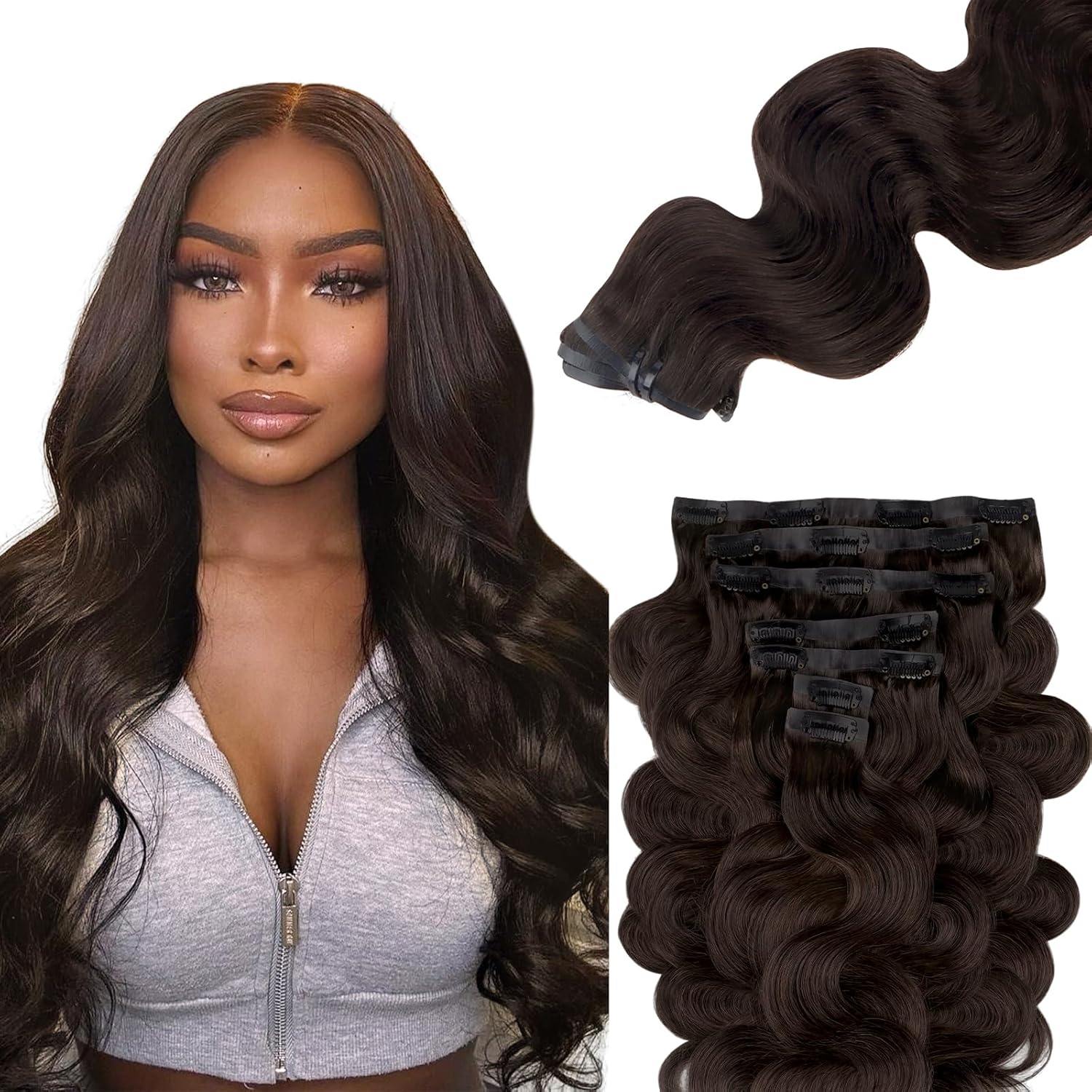 #2 Dark Brown 7pcs 110g Super Flat Seamless Clip in Hair Extensions