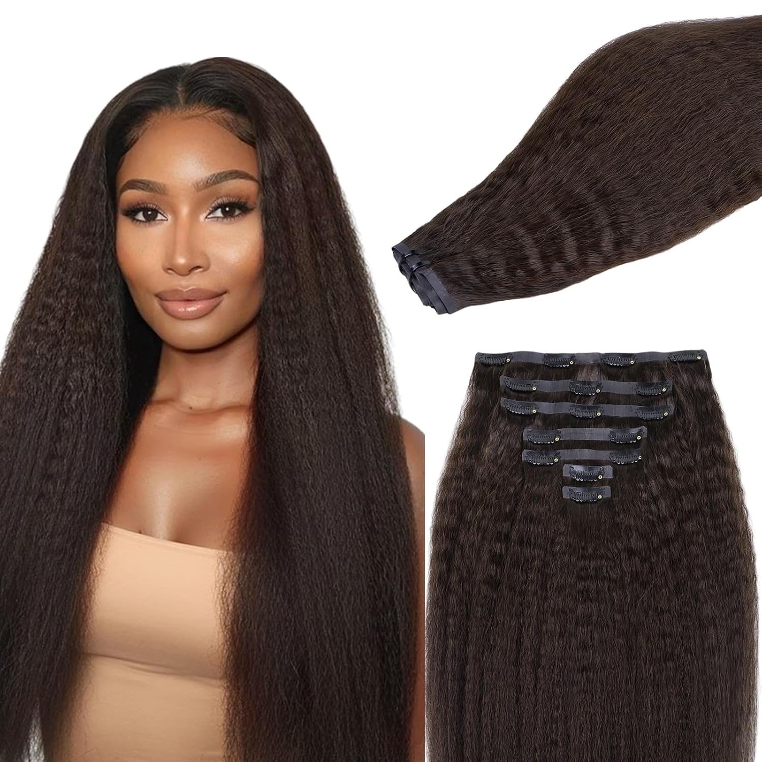 #2 Dark Brown 7pcs 110g Super Flat Seamless Clip in Hair Extensions