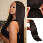 Lashey Seamless Clip in Hair Extensions Super Flat Yaki Straight #2 Dark Brown Real Human Hair