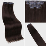 Lashey Seamless Clip in Hair Extensions Super Flat Yaki Straight #2 Dark Brown Real Human Hair