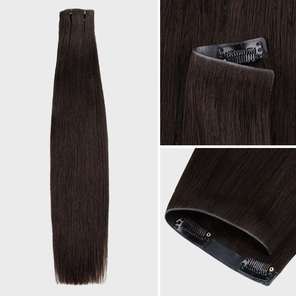 Lashey Invisi Edge Seamless Clip in Hair Extensions Yaki Straight #2 Dark Brown Real Human Hair