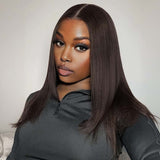 Lashey Seamless Clip in Hair Extensions Super Flat Yaki Straight #2 Dark Brown Real Human Hair