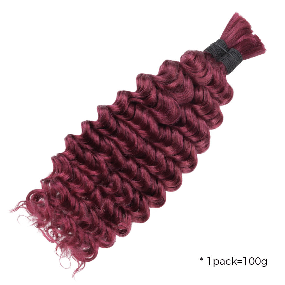 Lashey Human Hair Bulk Deep Wave 99J for Boho Braiding