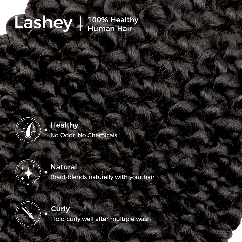 Lashey Human Hair Bulk Water Wave for Boho Braiding Hair Bulk for Boho