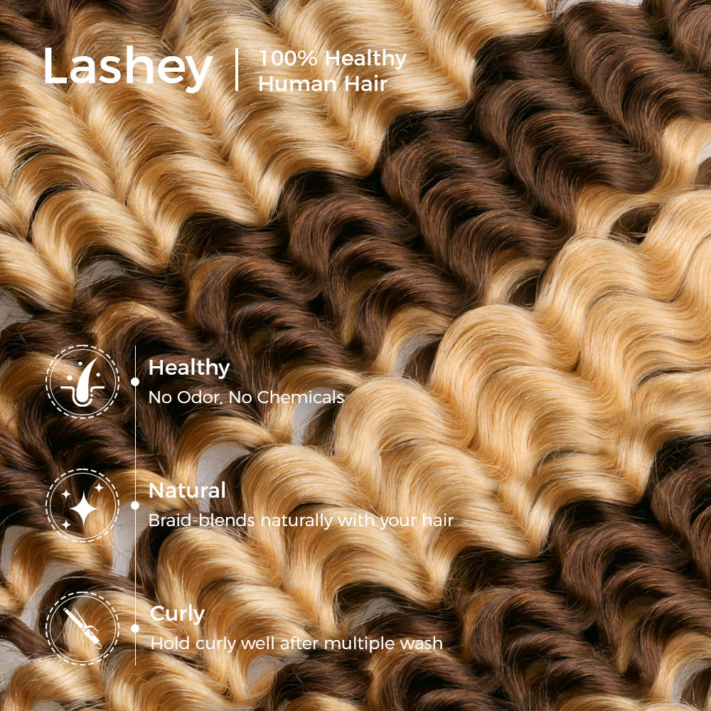 Lashey Human Hair Bulk Deep Wave #4/27 for Boho Braiding