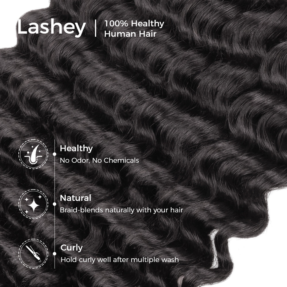 Lashey Human Hair Bulk Deep Wave for Boho Braiding