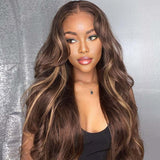 Lashey Seamless Clip in Hair Extensions Super Flat Silky Straight Brown & Blonde Highlights Real Human Hair