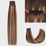 Lashey Seamless Clip in Hair Extensions Super Flat Silky Straight Brown & Blonde Highlights Real Human Hair