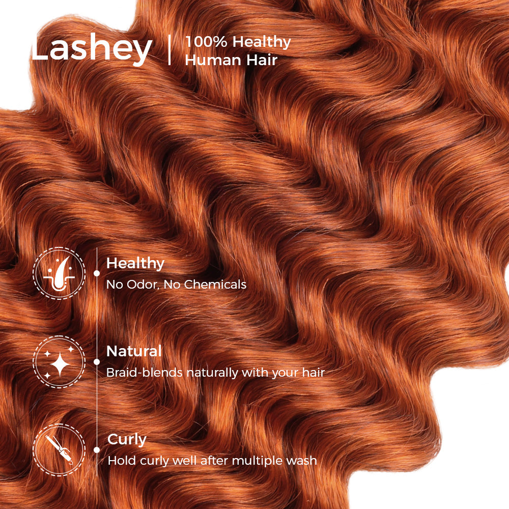 Lashey Human Hair Bulk Deep Wave Ginger for Boho Braiding