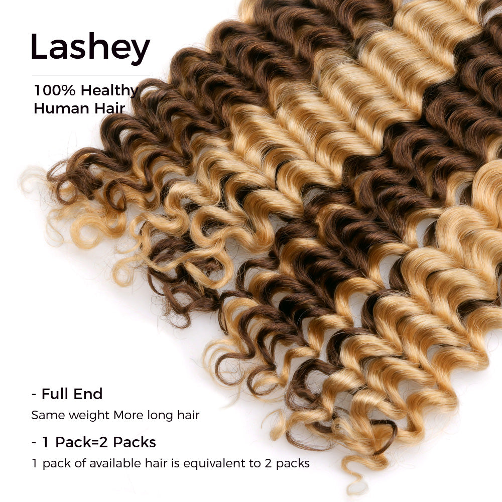 Lashey Human Hair Bulk Deep Wave #4/27 for Boho Braiding