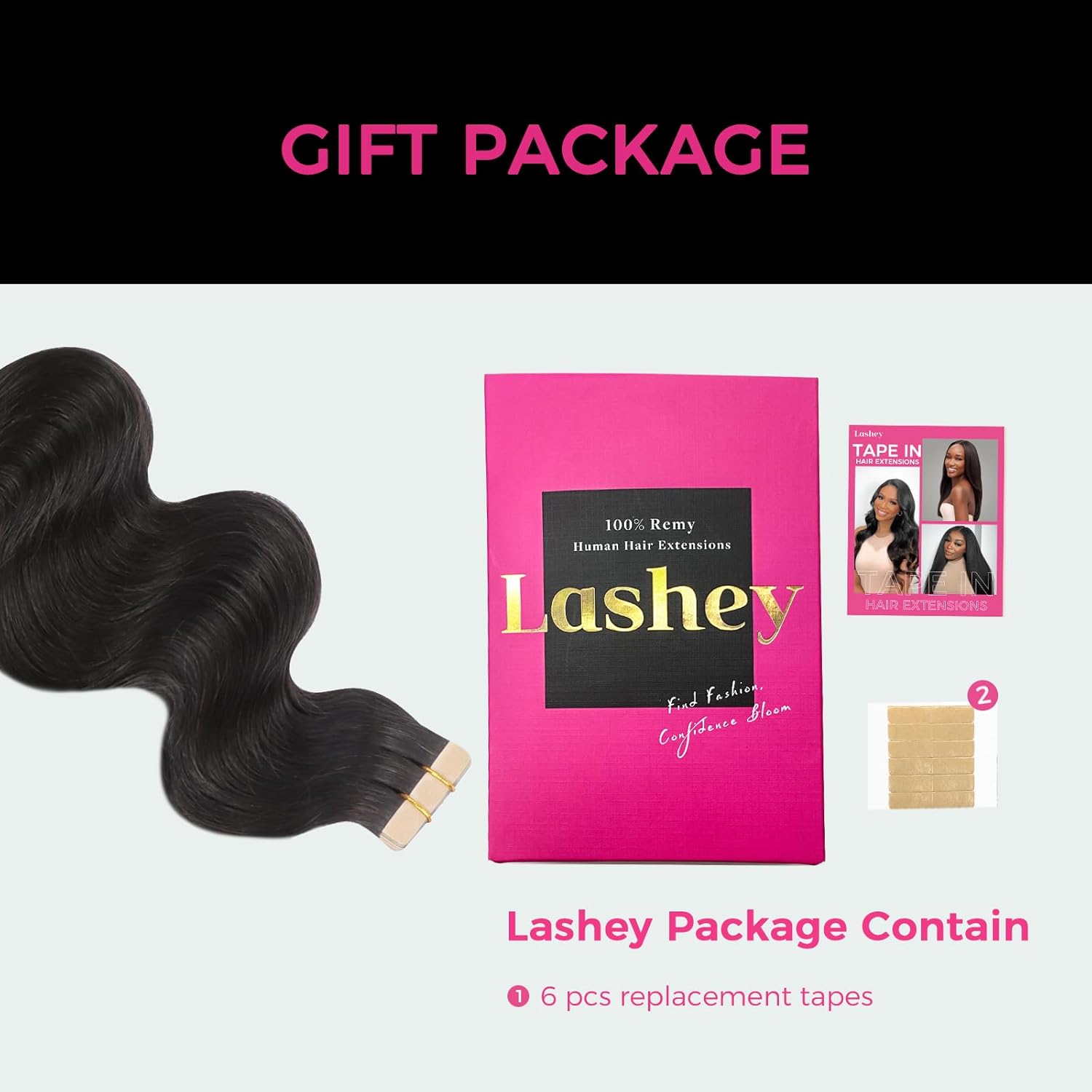 Lashey Tape in Hair Extensions Human Hair Body Wave Natural Black 18 Inch 50g/pack Invisible Soft Tape Ins for Women