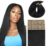 Lashey Tape in Hair Extensions Human Hair Body Wave Natural Black 18 Inch 50g/pack Invisible Soft Tape Ins for Women
