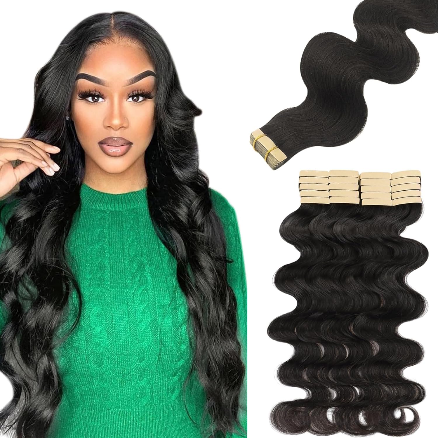 Invisible Soft Tape in Hair Extensions Human Hair Natural Black