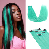 Final Sale | 4pcs Seamless Clip in Green Silky Straight Hair Extensions-US Only